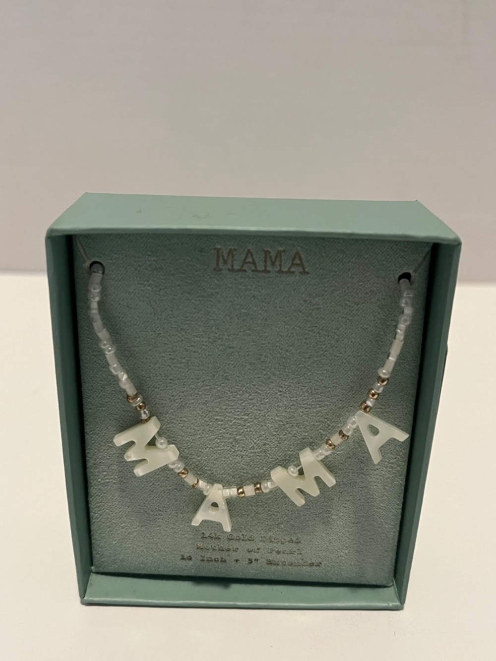 Target Mother of Pearl MAMA Beaded 14k gold dipped 16 inch Necklace White